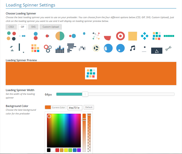 Preloader Ultimate Settings Seite Screenshots